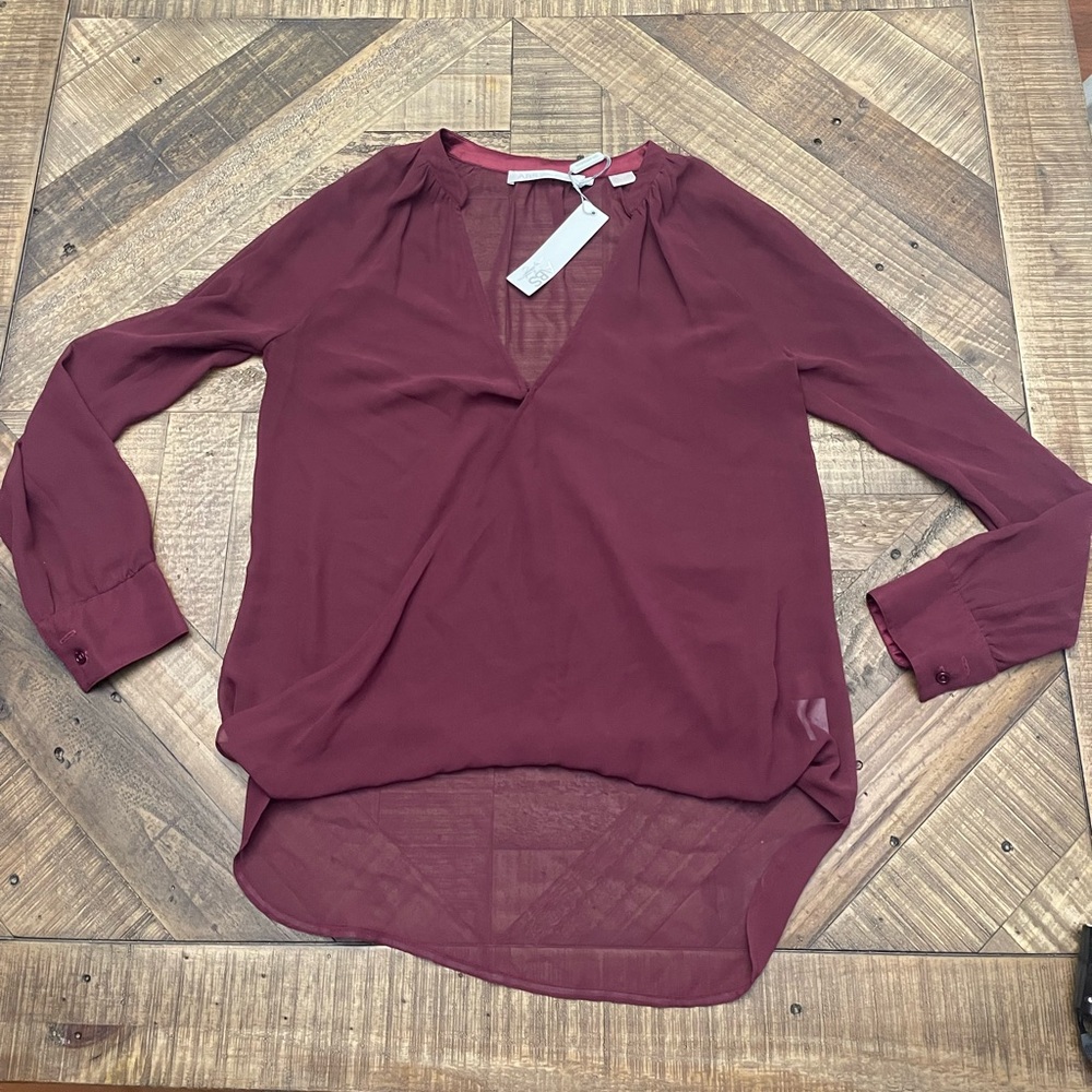 Women's Burgundy Sheer Blouse - Picture 1 of 7